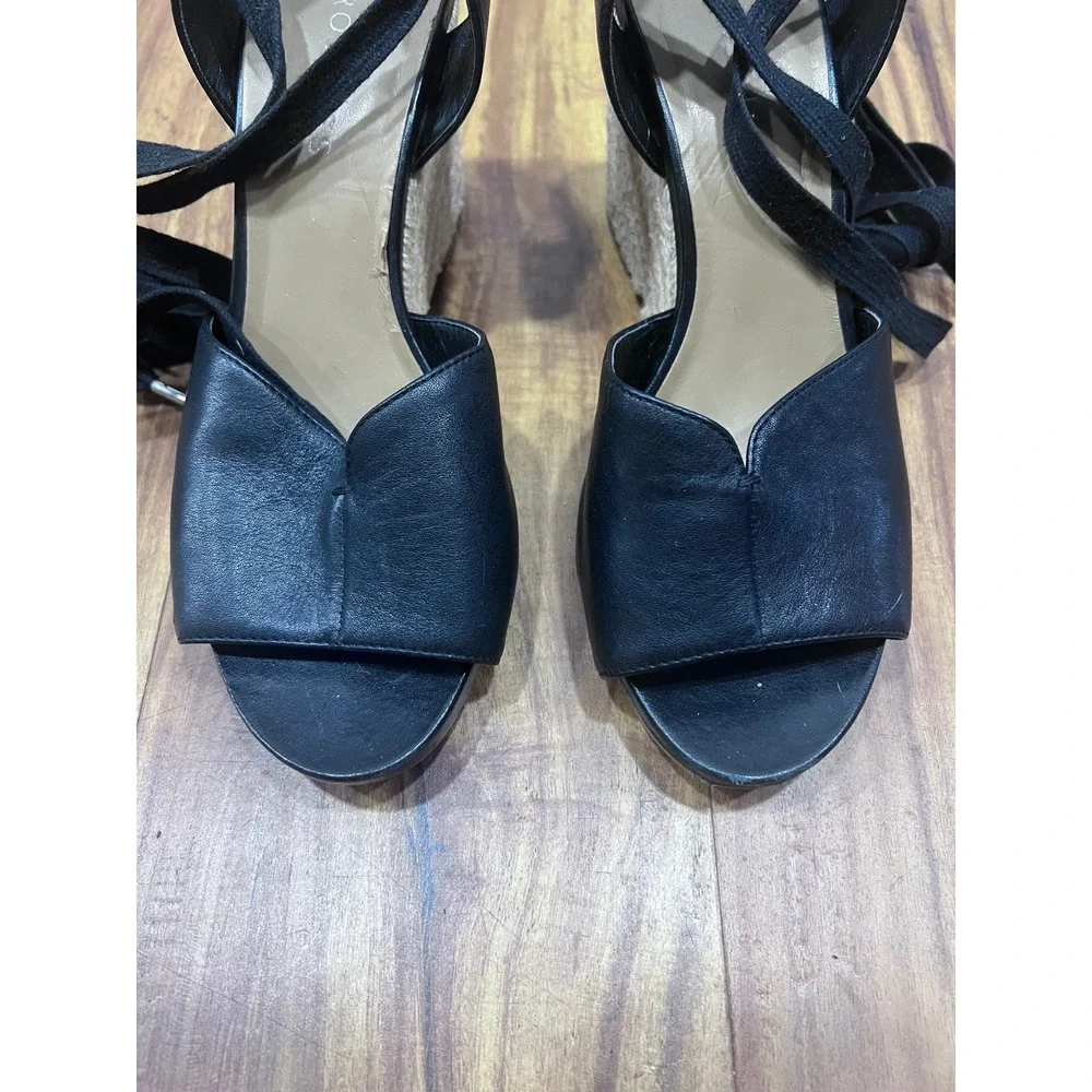 Aerosoles Black Lace Up Espadrille Wedge Sandals Women's 6 Open Toe Slingback‎